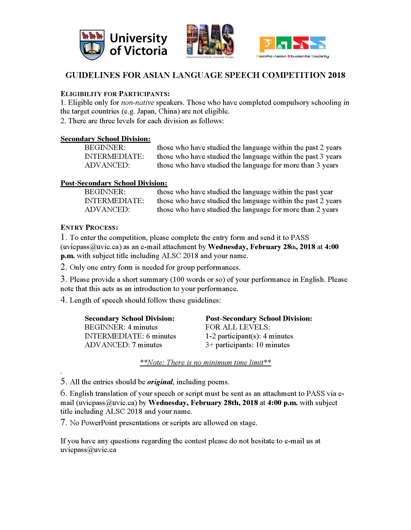Speech Contest Entry Guidelines